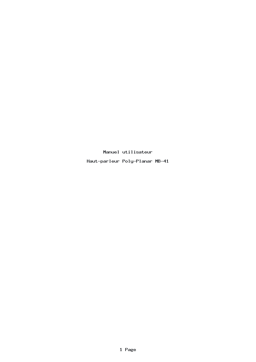 Page 1 de la notice Manuel utilisateur Poly-Planar MB-41