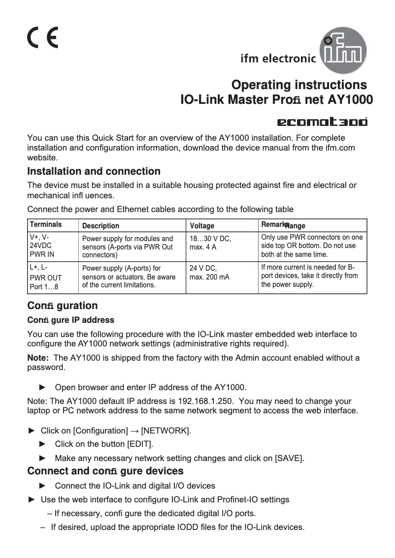 Página 1 del manual Manual de usuario IFM AY1000