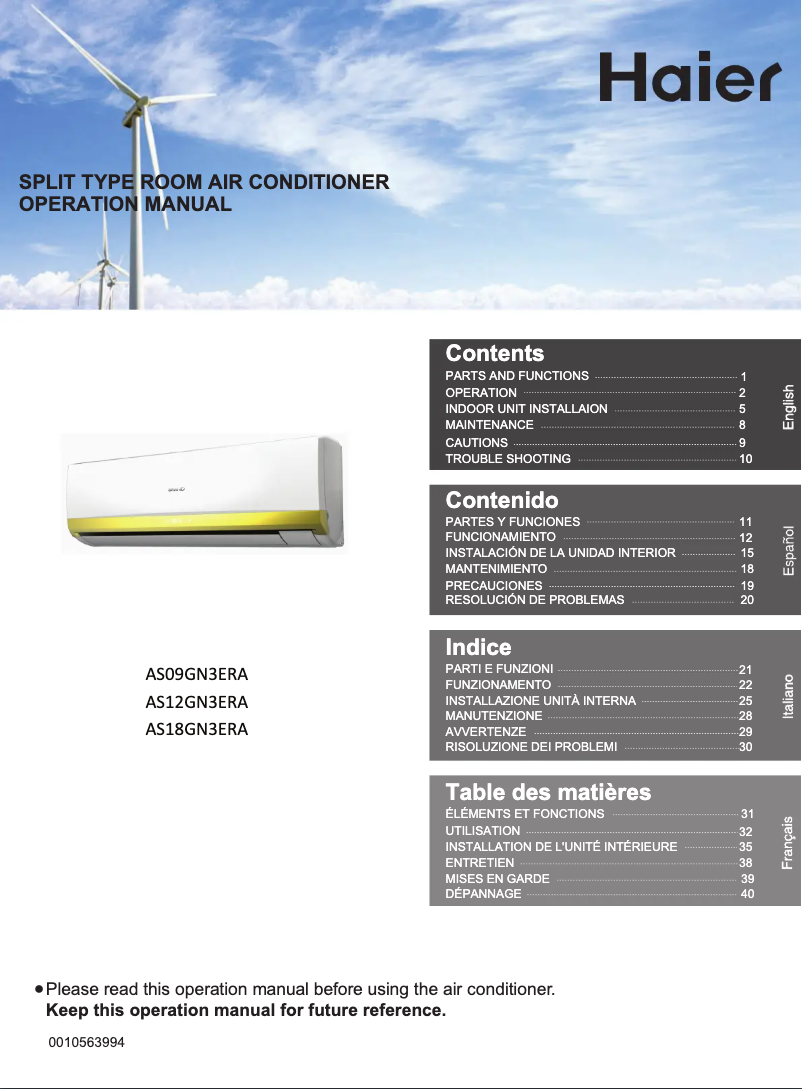 Página 1 del manual Manual de usuario Haier AS18GN3ERA