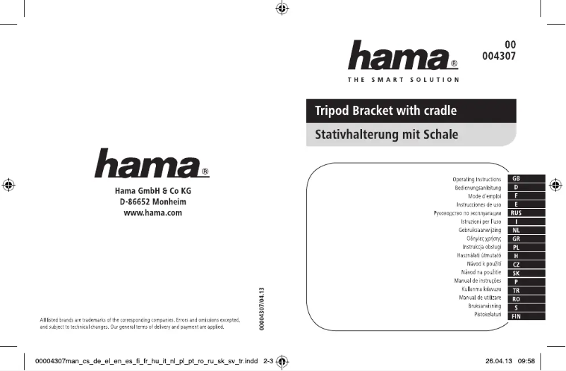 Page 1 de la notice Manuel utilisateur Hama 00004307