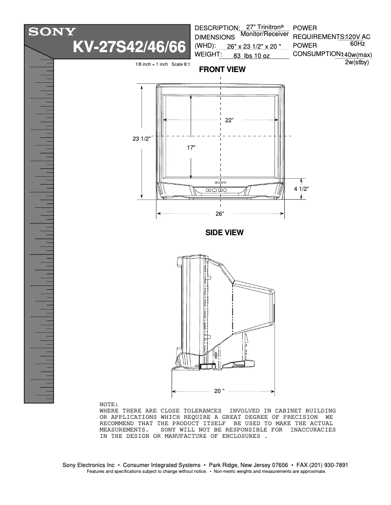Page 1 de la notice Guide d'installation Sony KV-27S42