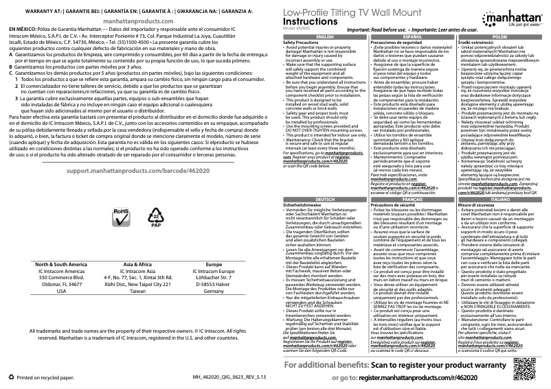 Page 1 de la notice Mode d'emploi Manhattan 462020