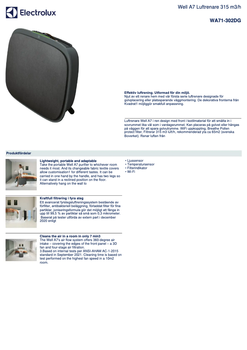 Página 1 del manual Ficha técnica Electrolux Well A7 WA71-302DG