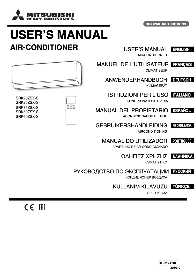 Page 1 de la notice Manuel utilisateur Mitsubishi SRK35ZSX-S