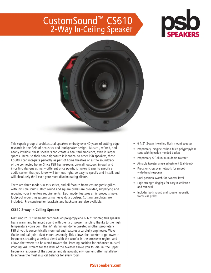 Page 1 of the manual Technical Sheet PSB CS610