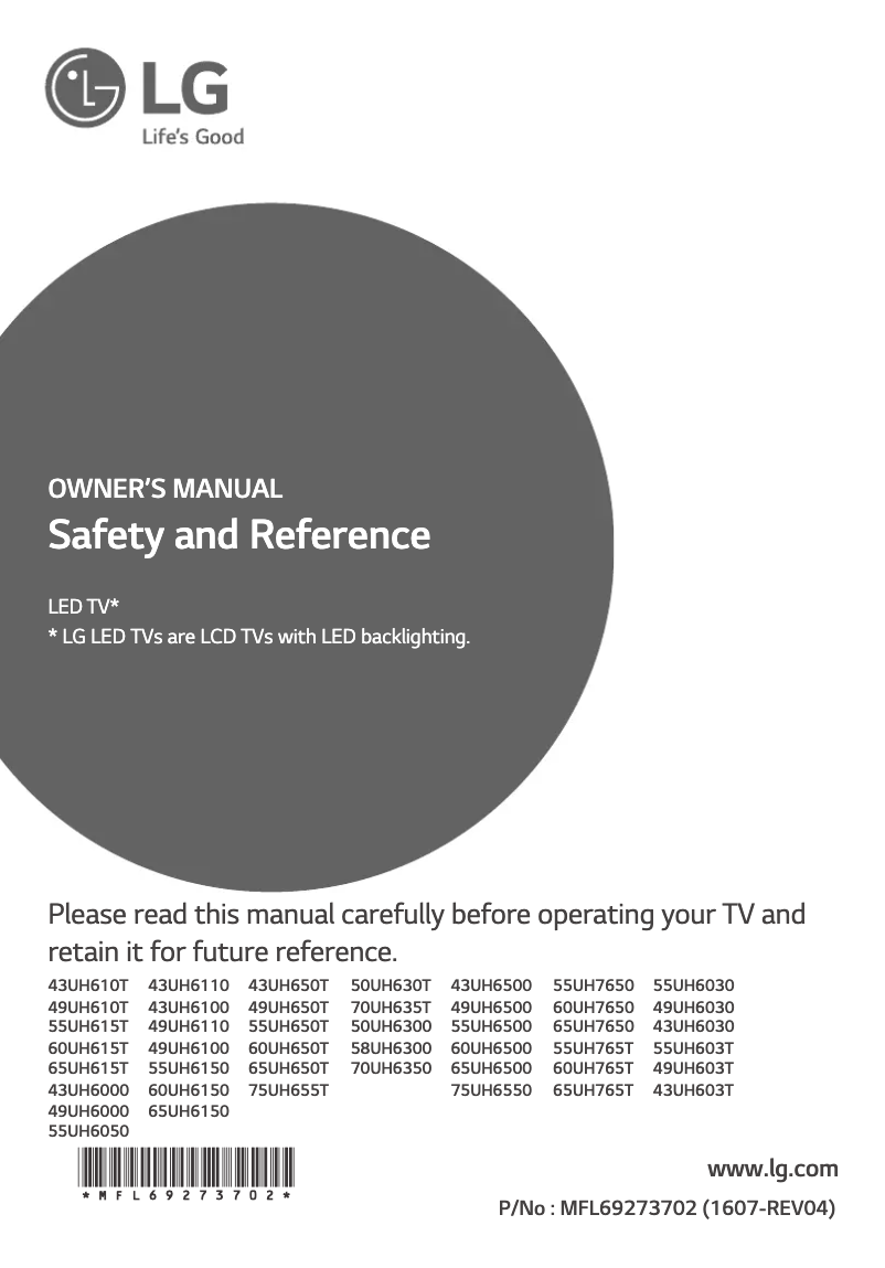 Page 1 de la notice Manuel utilisateur LG 60UH6500