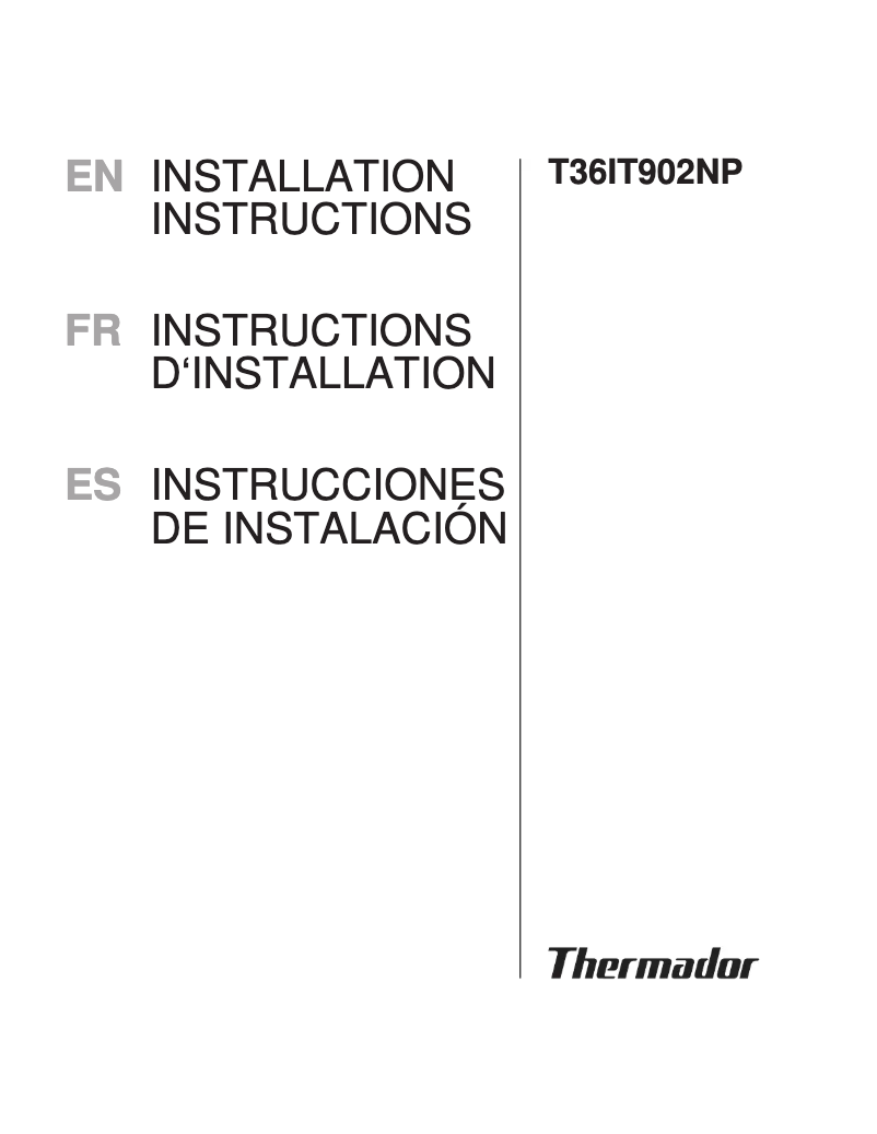 Page 1 de la notice Guide d'installation Thermador T36IT902NP