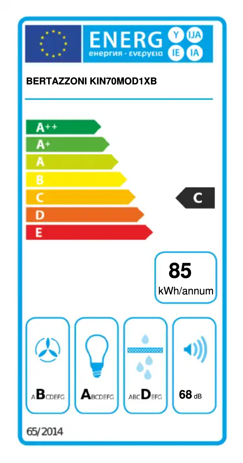 Page 1 de la notice Label énergétique Bertazzoni KIN70MOD1XB