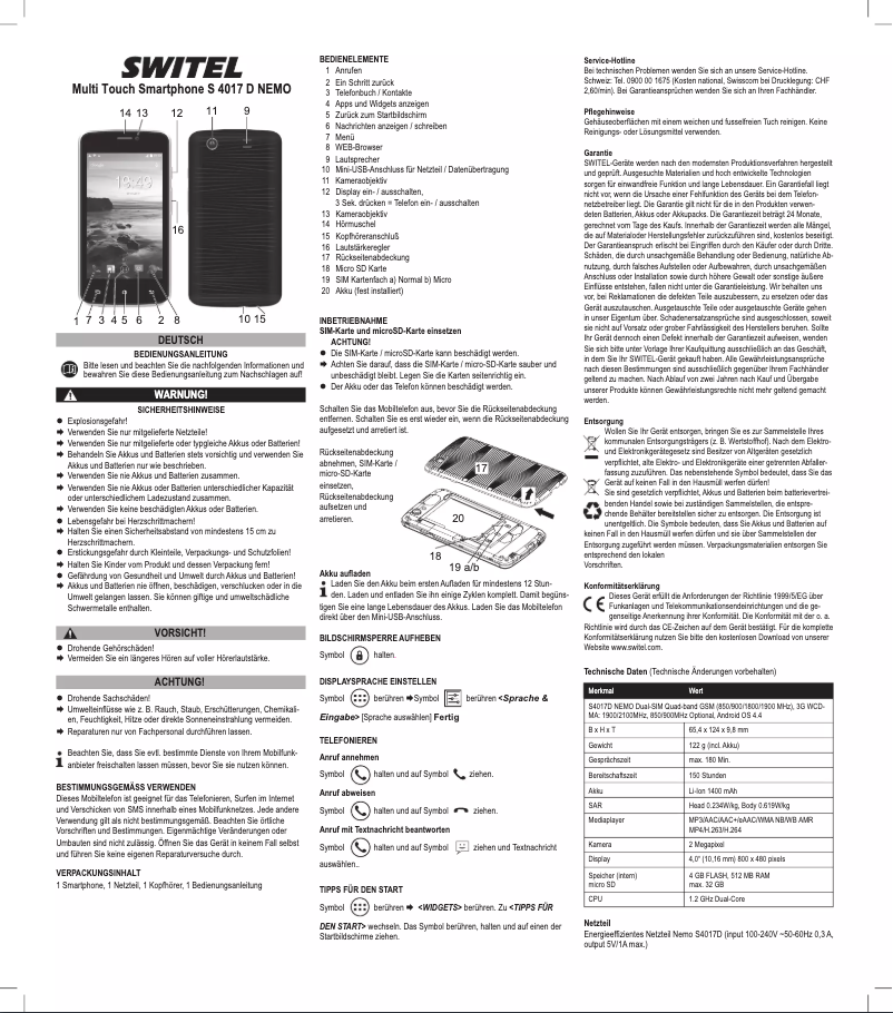 Page 1 of the manual User Manual Switel S4017D