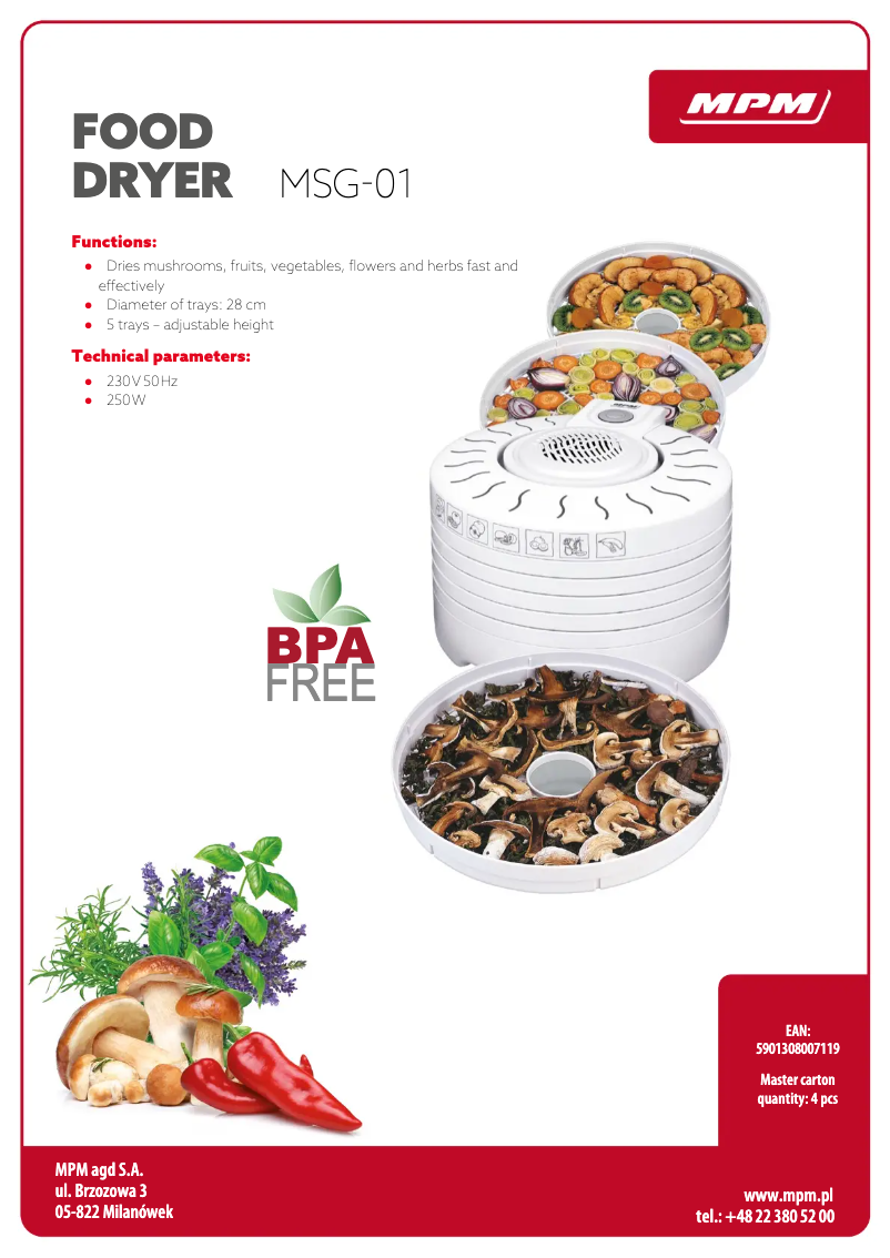 Page 1 de la notice Fiche technique MPM MSG-01