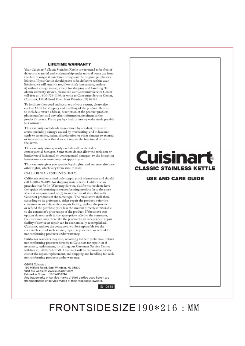 Page 1 de la notice Manuel utilisateur Cuisinart CTK-S17MR
