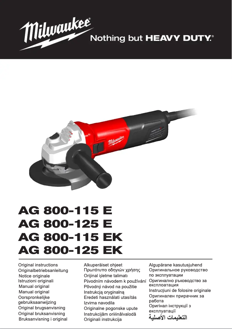 Page 1 de la notice Manuel utilisateur Milwaukee AG 800-125 EK