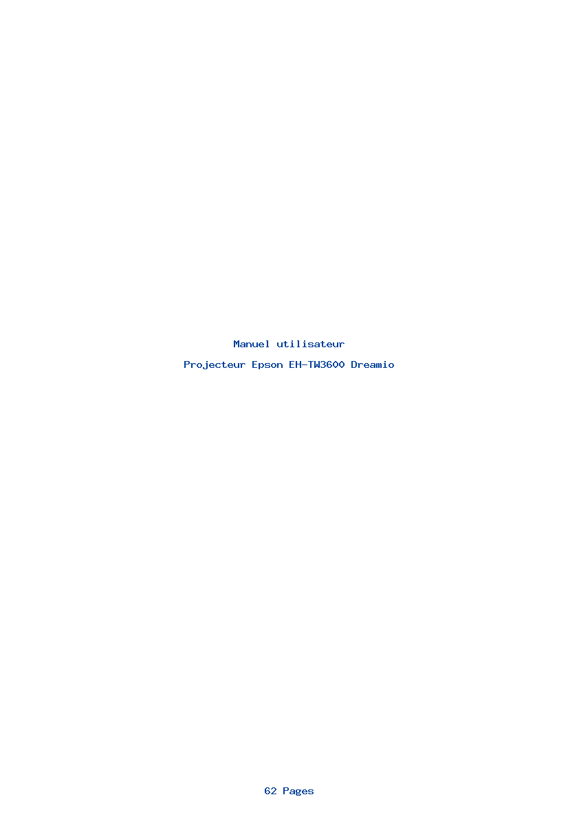 Page 1 de la notice Manuel utilisateur Epson EH-TW3600 Dreamio