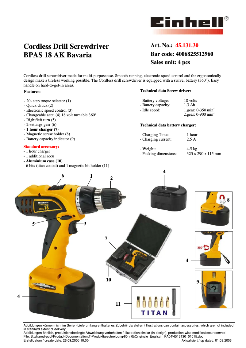 Page 1 de la notice Manuel utilisateur Bavaria by Einhell BPAS 18 AK