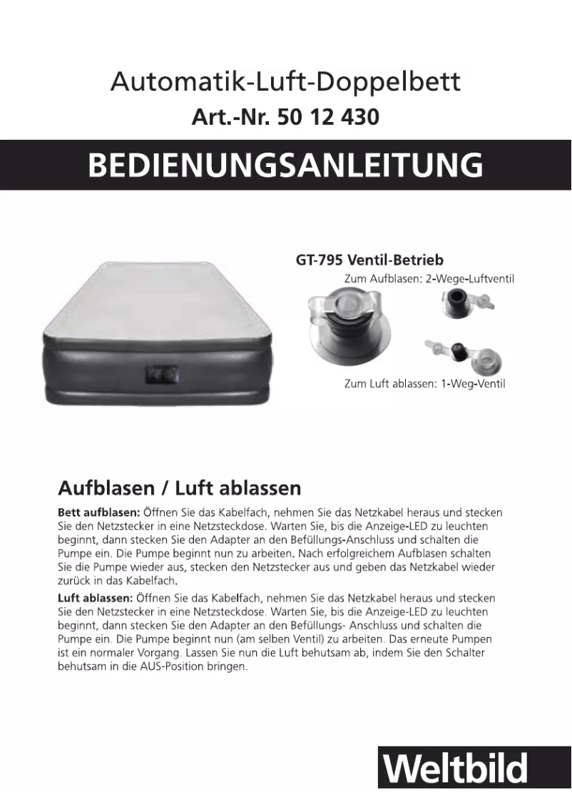 Page 1 of the manual User Manual Weltbild 50 12 430