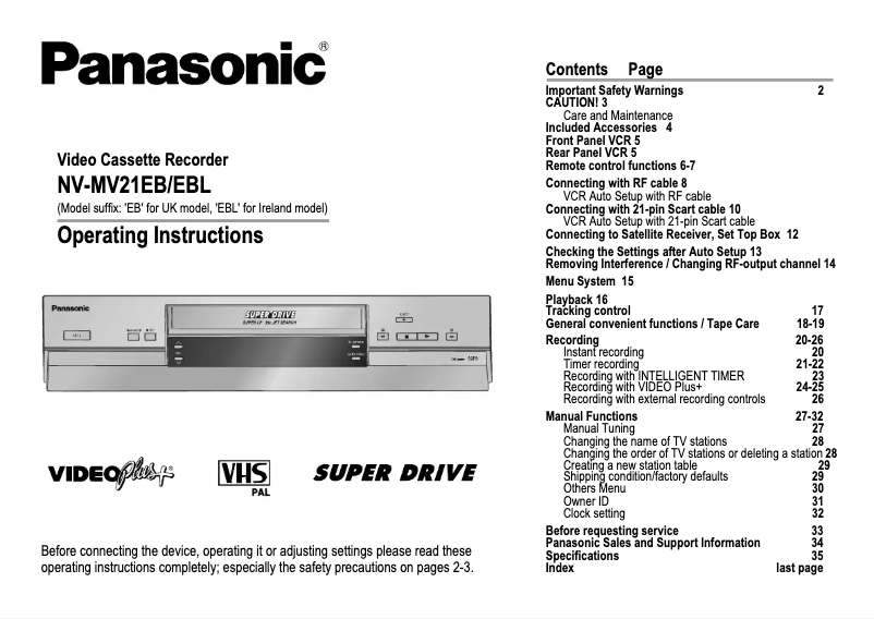 Página 1 del manual Manual de usuario Panasonic NV-MV21