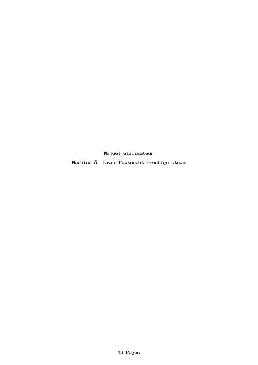 Page 1 de la notice Manuel utilisateur Bauknecht Prestige steam