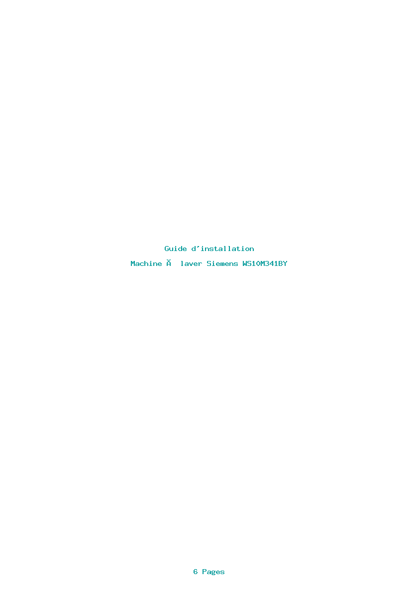 Page 1 de la notice Guide d'installation Siemens WS10M341BY