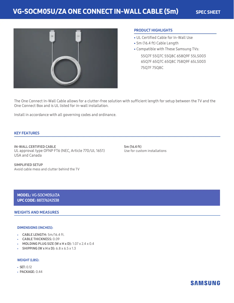 Page 1 de la notice Manuel utilisateur Samsung VG-SOCM05U/ZA