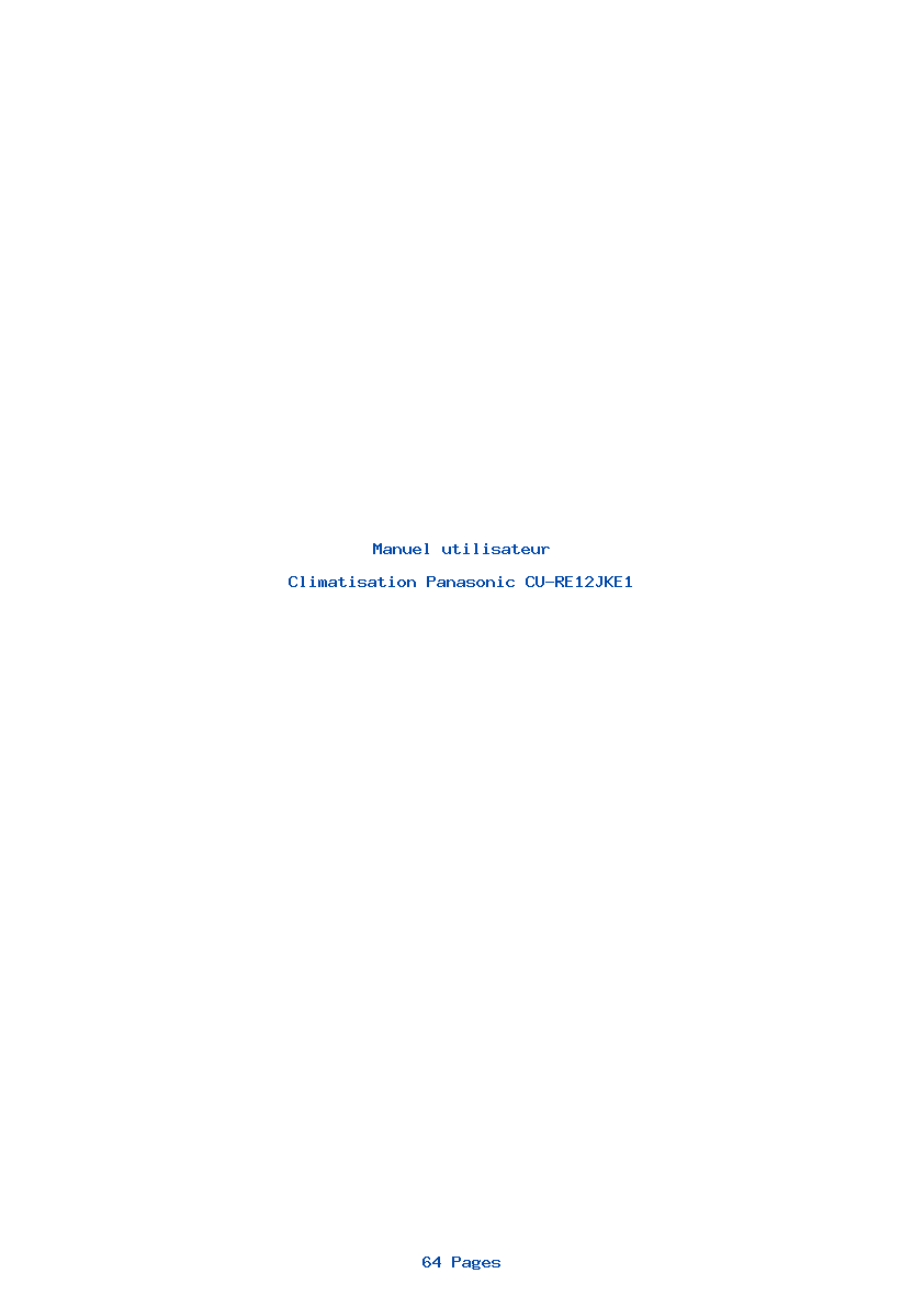 Page 1 de la notice Manuel utilisateur Panasonic CU-RE12JKE1