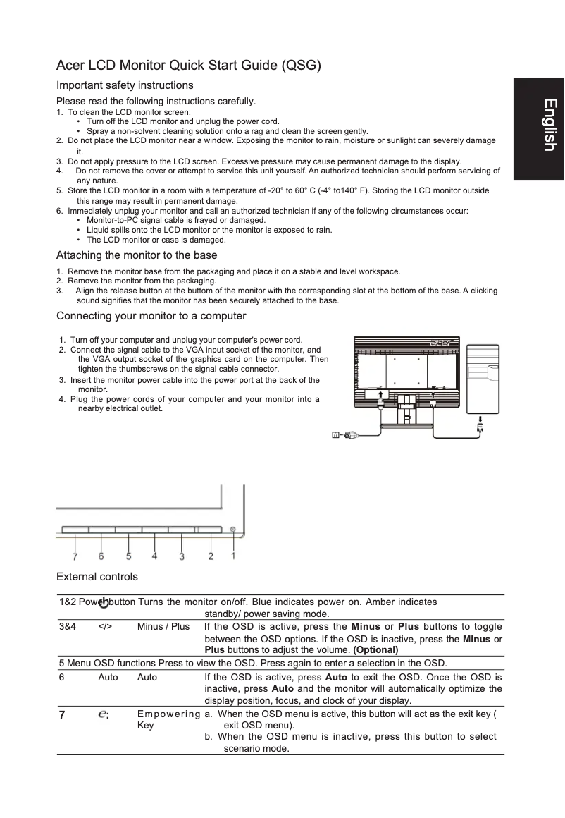 Page 1 de la notice Manuel utilisateur Acer V196HQLA