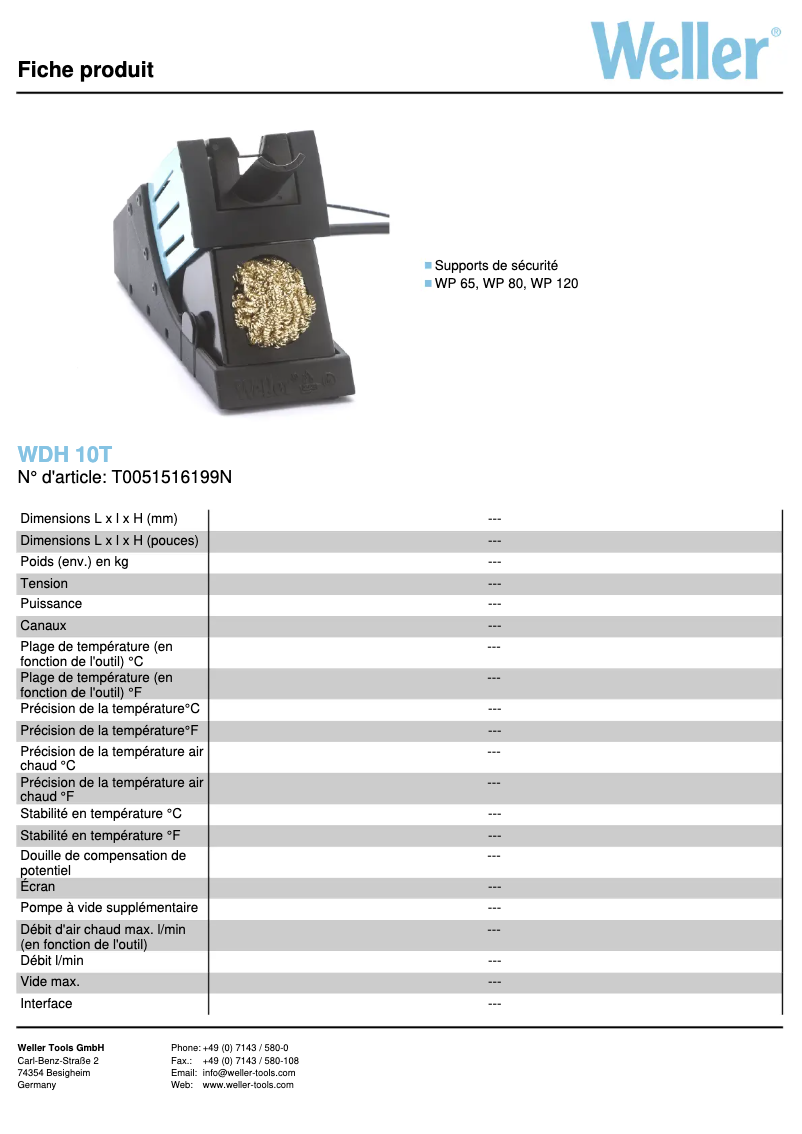 Page 1 de la notice Fiche technique Weller WDH 10T