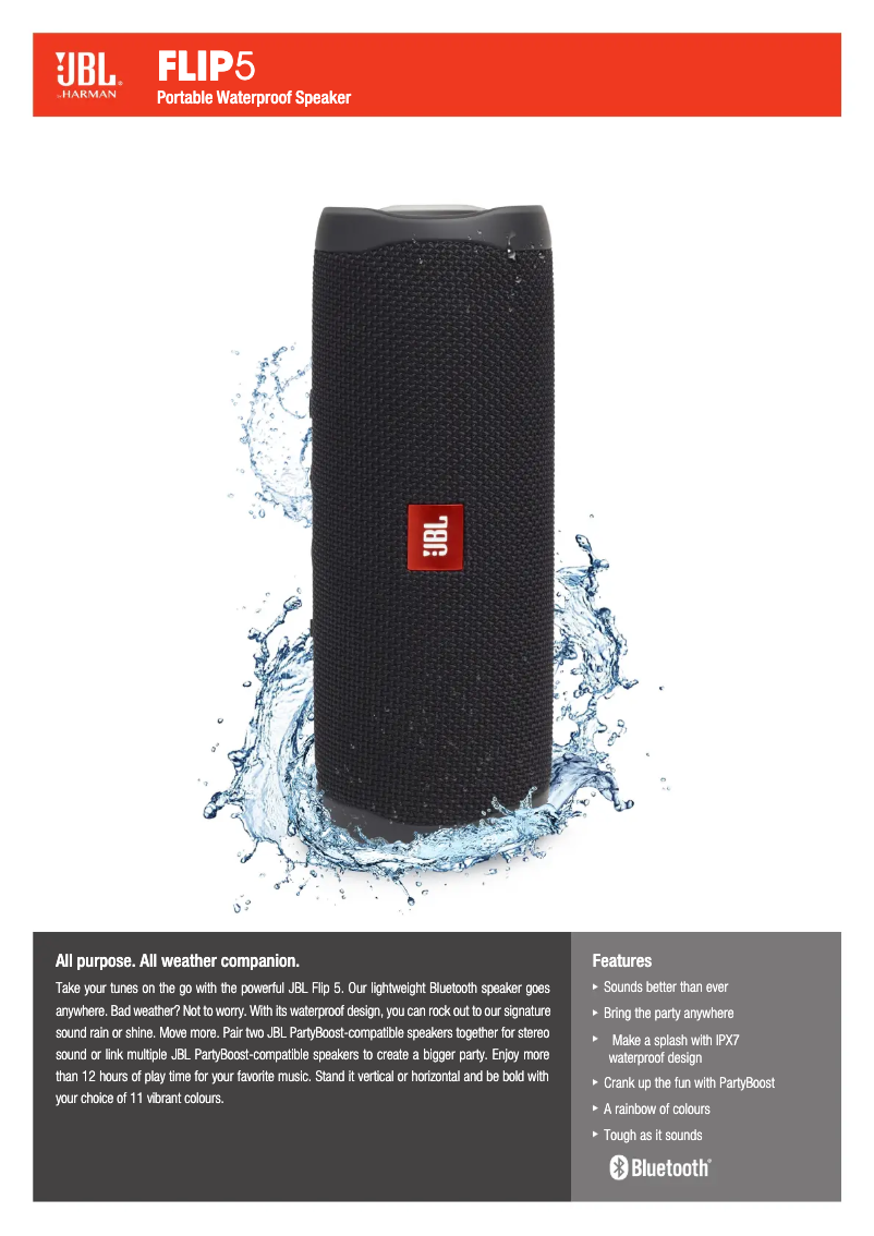 Page 1 de la notice Fiche technique JBL Flip 5