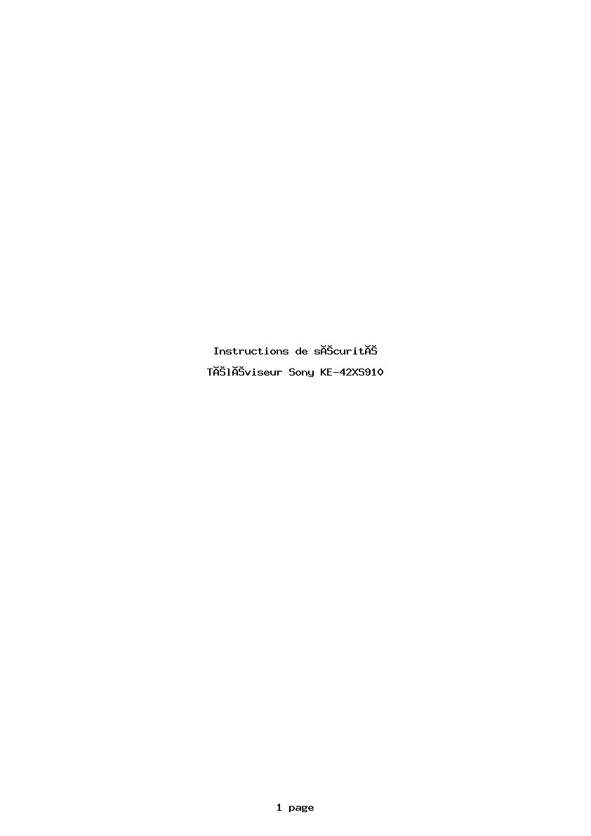 Page 1 de la notice Instructions de sécurité Sony KE-42XS910