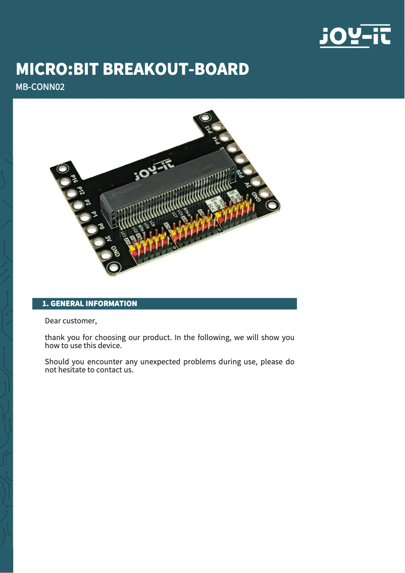 Page 1 de la notice Manuel utilisateur Joy-It MB-CONN02