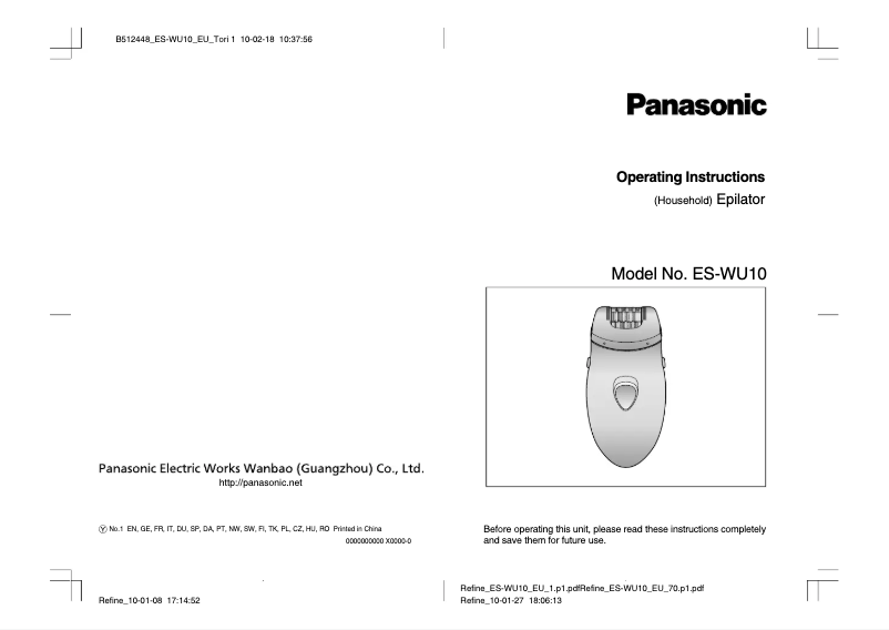 Page 1 of the manual User Manual Panasonic ES-WU10