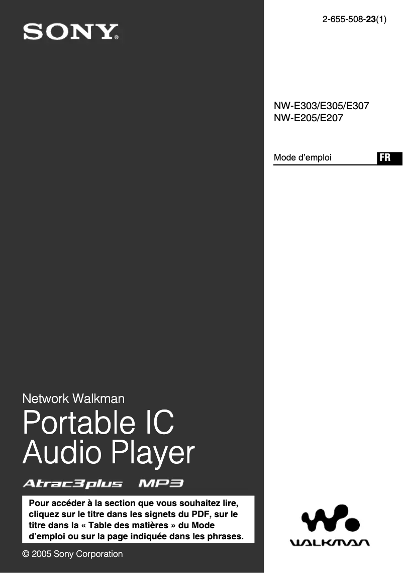 Page 1 of the manual User Manual Sony NW-E205