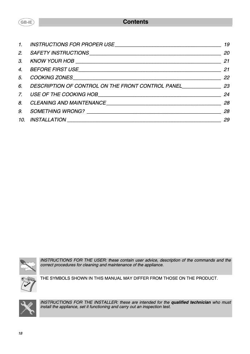 Page 1 de la notice Manuel utilisateur Smeg SE660X1