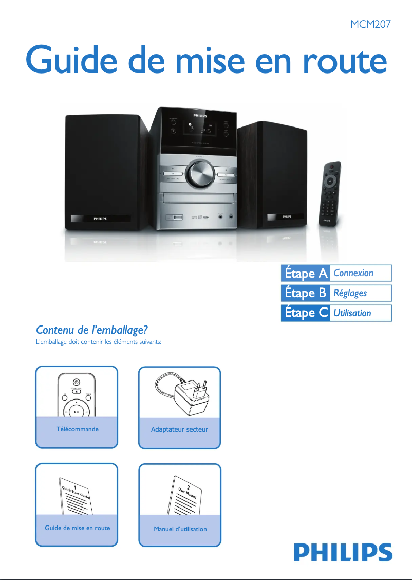 Page 1 de la notice Guide de démarrage rapide Philips MCM207