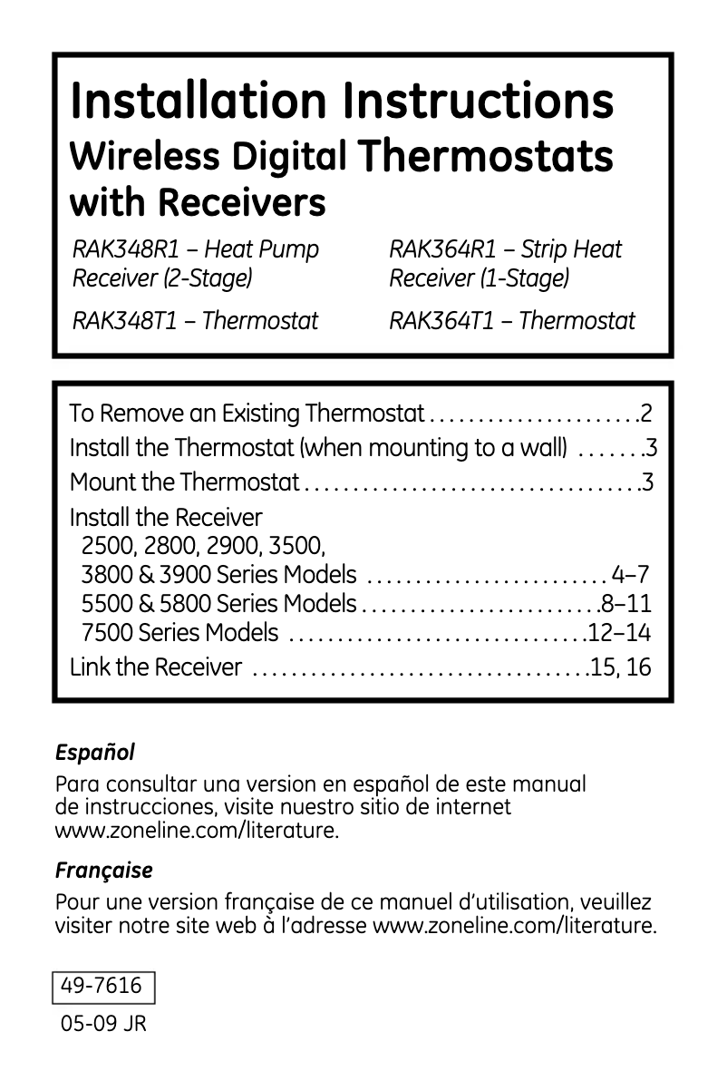 Page 1 de la notice Guide d'installation GE RAK348R1