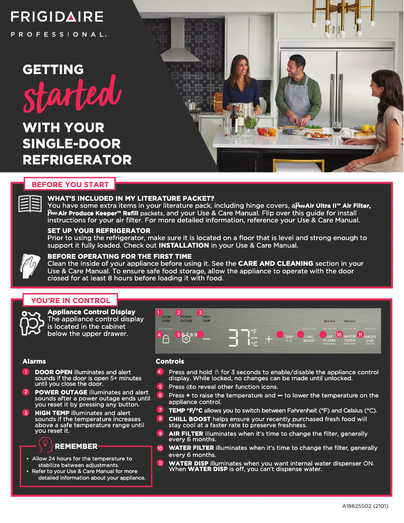 Page 1 de la notice Guide de démarrage rapide Frigidaire FPRU19F8RF
