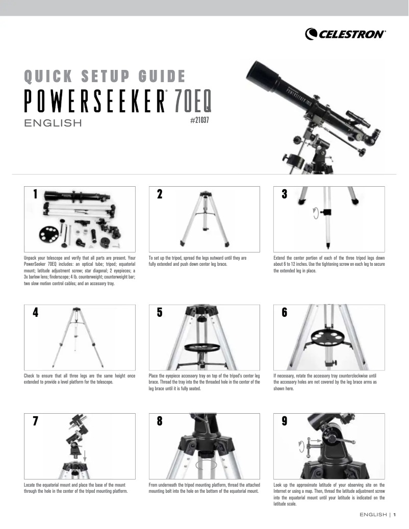 Page 1 de la notice Manuel utilisateur Celestron PowerSeeker 60EQ