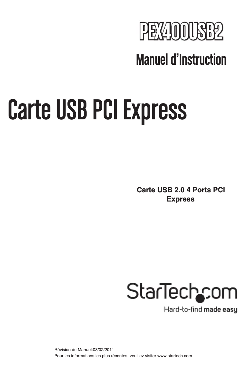 Page 1 de la notice Manuel utilisateur StarTech.com PEX400USB2