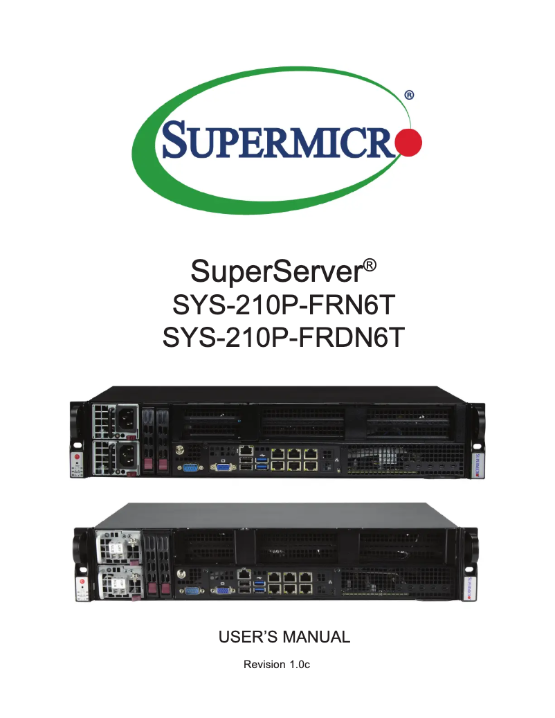 Page 1 de la notice Manuel utilisateur Supermicro SuperServer SYS-210P-FRDN6T