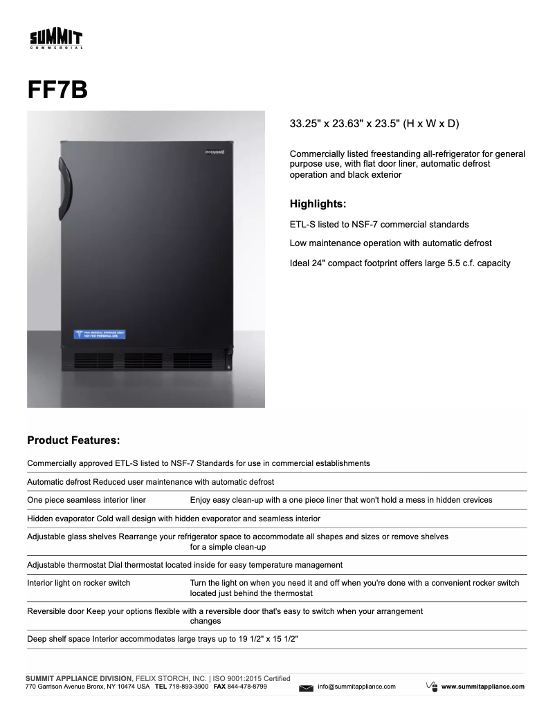 Page 1 de la notice Fiche technique Summit FF7
