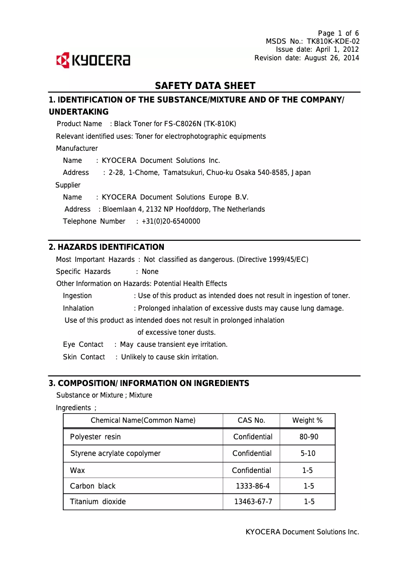 Page 1 de la notice Instructions de sécurité Kyocera FS-C8026N