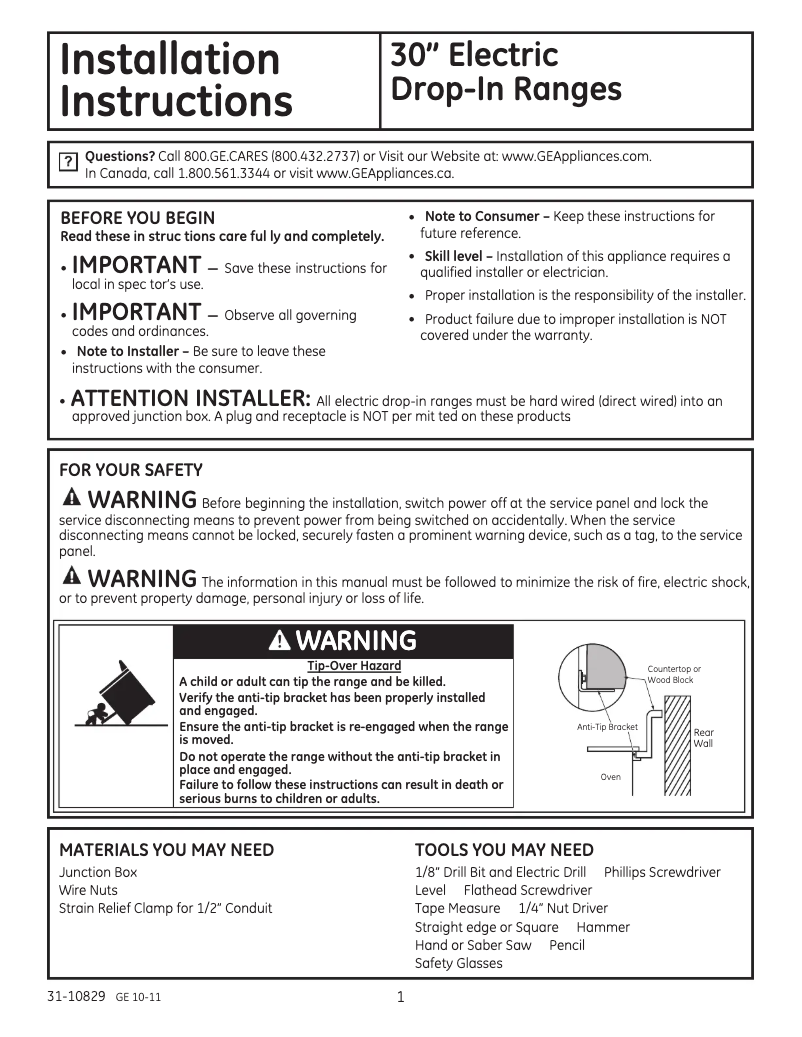 Página 1 del manual Guía de instalación GE Profile PD968DPBB