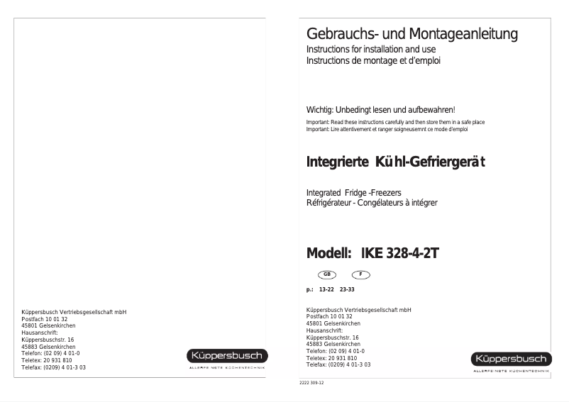 Page 1 de la notice Manuel utilisateur Küppersbusch IKE 328-4-2T