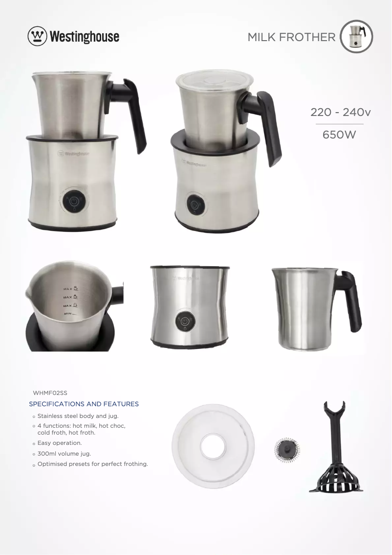 Página 1 del manual Ficha técnica Westinghouse WHMF02SS