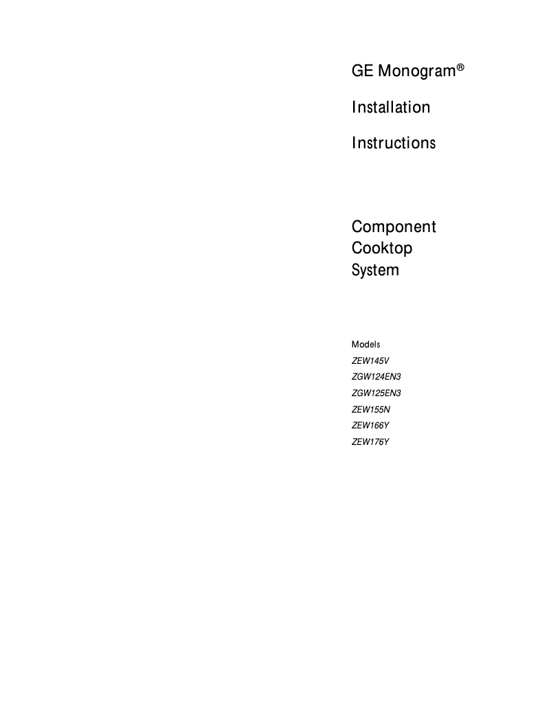 Page 1 de la notice Guide d'installation GE ZGW125ENSS