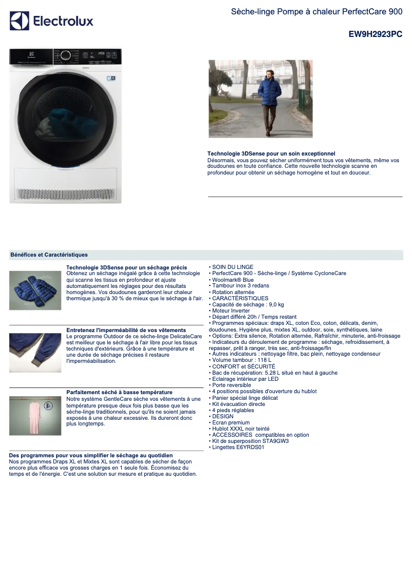 Página 1 del manual Ficha técnica Electrolux EW9H2923PC