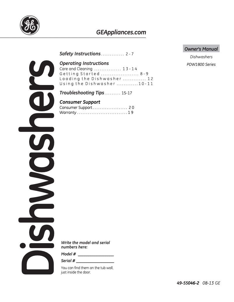 Page n°1 - Manuel d'utilisation et d'entretien GE Profile PDW1800NII