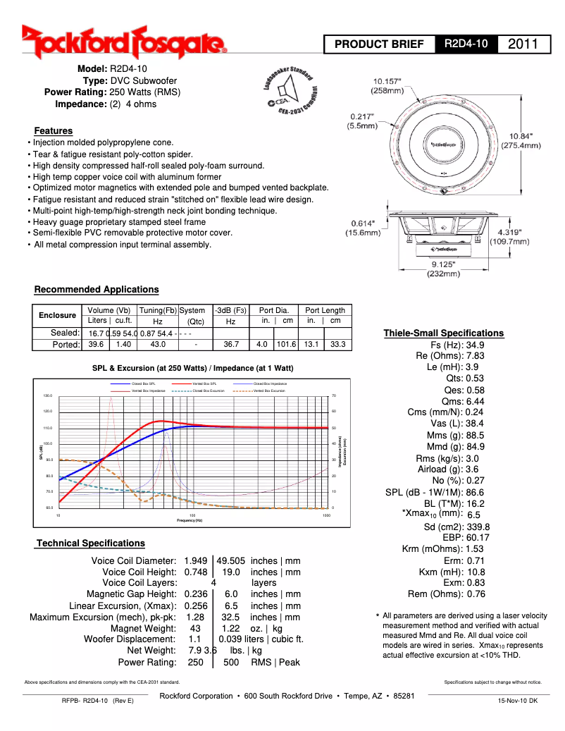 Página 1 del manual Ficha técnica Rockford Fosgate Prime R2D2-10