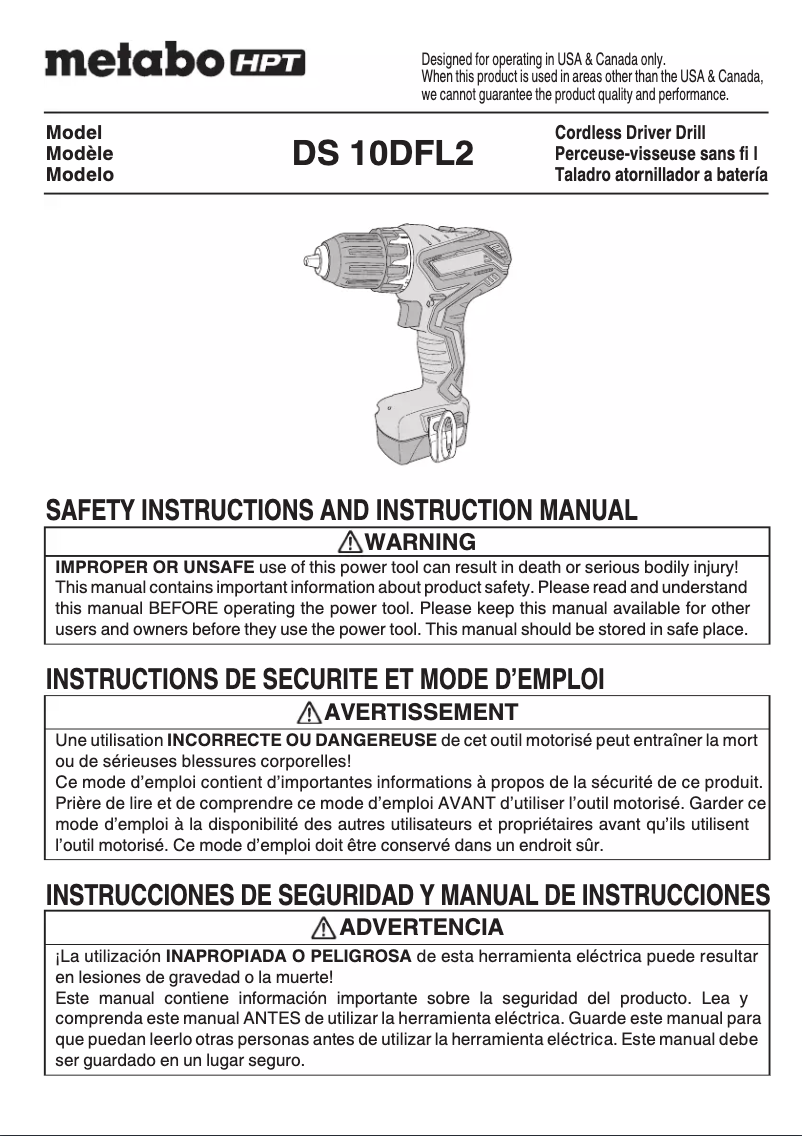 Page 1 de la notice Manuel utilisateur Metabo DS 10DFL2