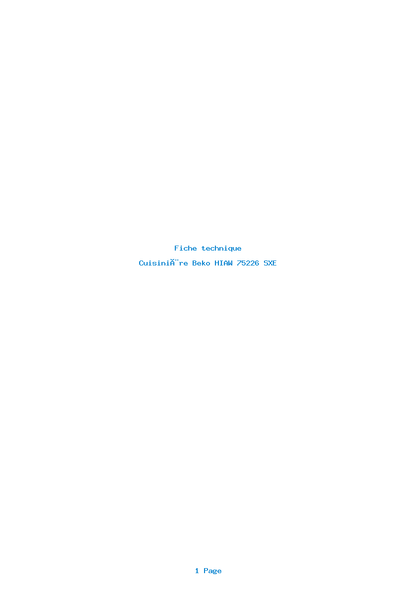 Page 1 de la notice Fiche technique Beko HIAW 75226 SXE