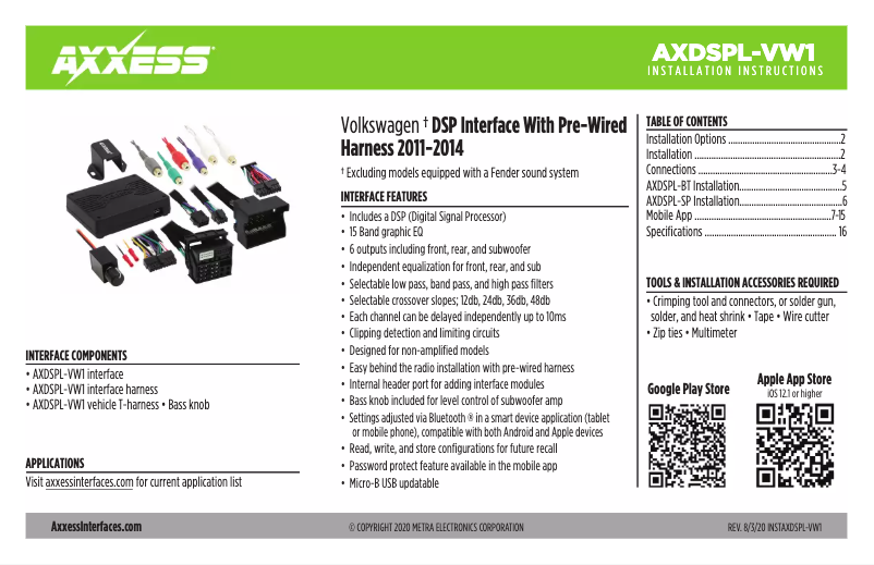Página 1 del manual Guía de instalación Metra AX-DSPL-VW1
